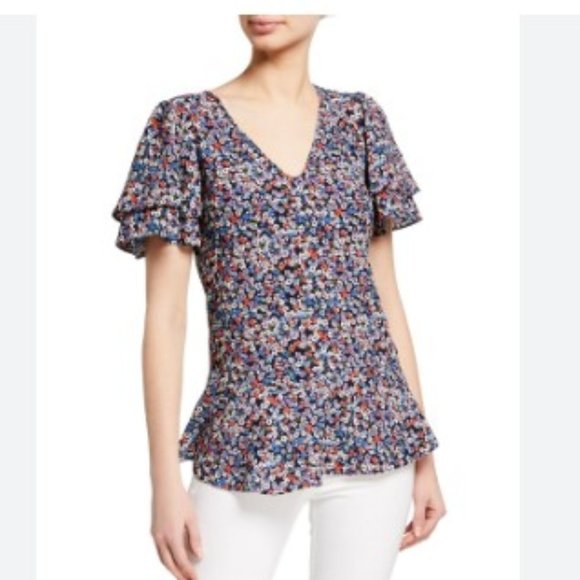 Michael Kors Peplum blooms  blouse flutter sleeve  top NWT - Picture 1 of 4